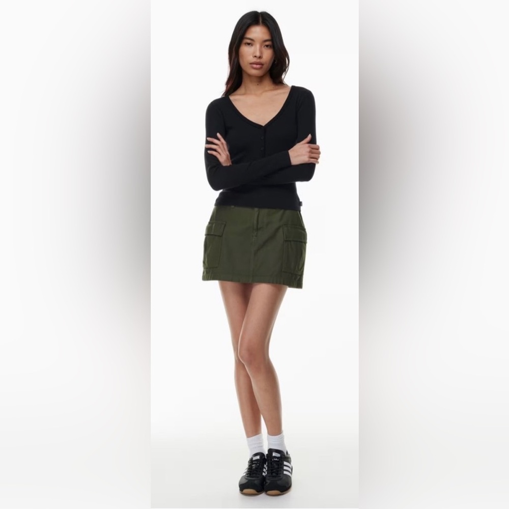 TNA Aritzia PINK HomeStretch Henley Waffle Knit Long Sleeve Crop Thermal Top Lrg - Picture 3 of 10